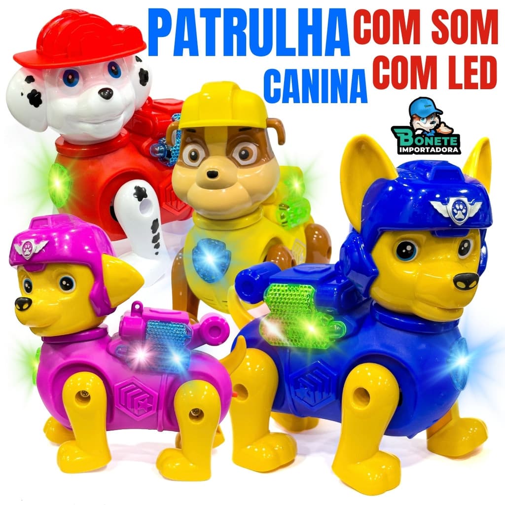 Brinquedo Interativo Patrulha Canina 14cm – Som, LED e Movimento Autônomo
