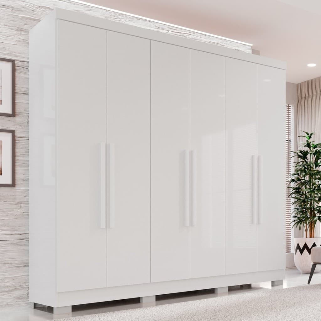 Guarda-roupa Casal 6 Portas 2 Gavetas França Branco