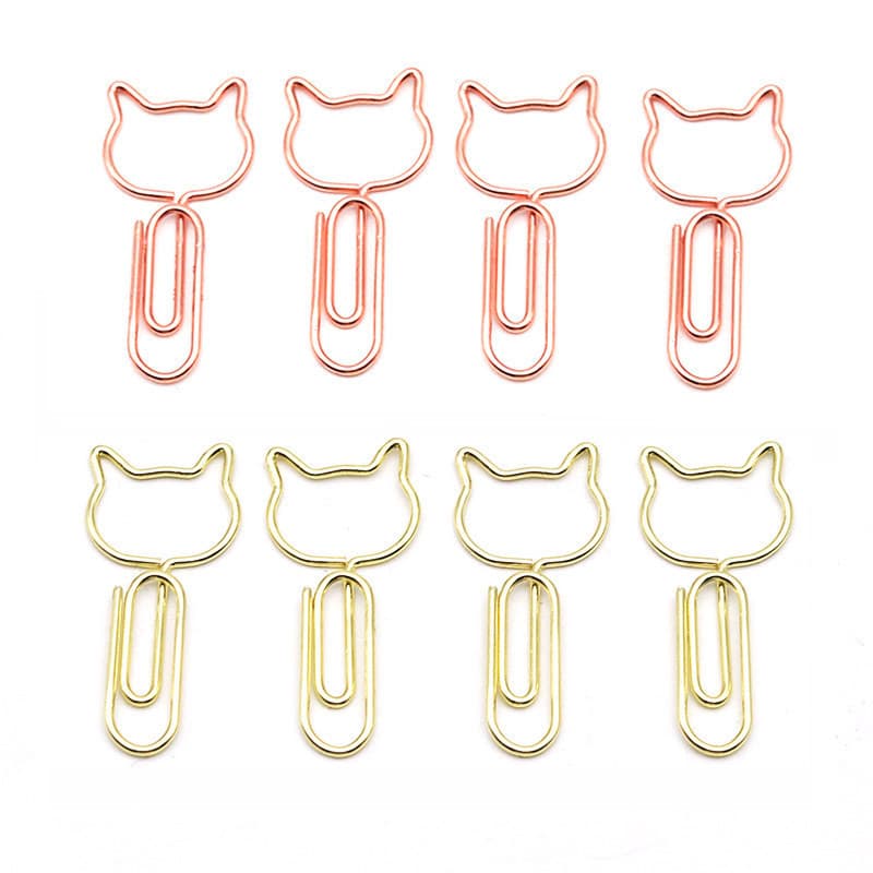 5Pcs Clipe De Papel De Cabeça De Gato De Desenho Animado , Colorido Criativo , Marcador De Livros Bonito E Minimalista Em Ouro Rosa , Papelaria , Aprendizagem Material De Escritório