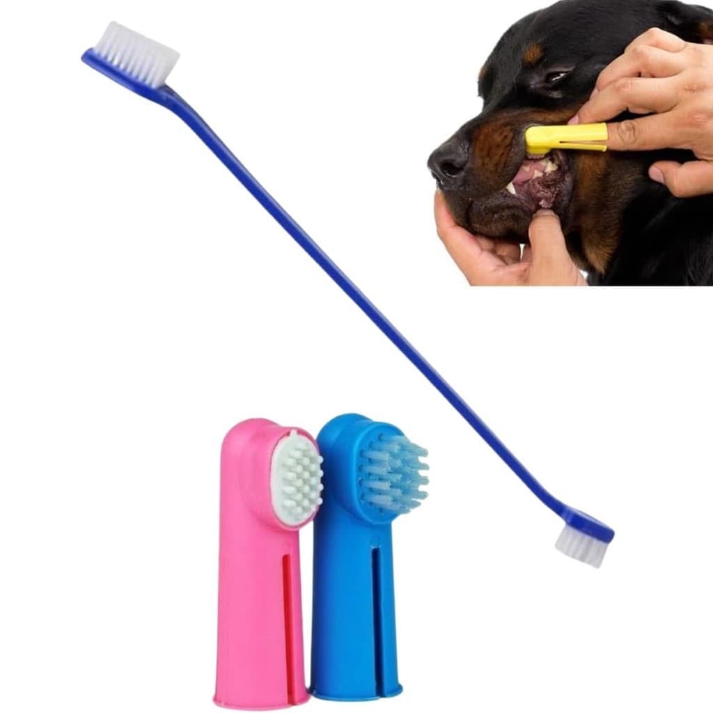 Kit Escova de Dente Longa para Cachorro Gato Pet 2 Escovas de Dedo Cor Sortida