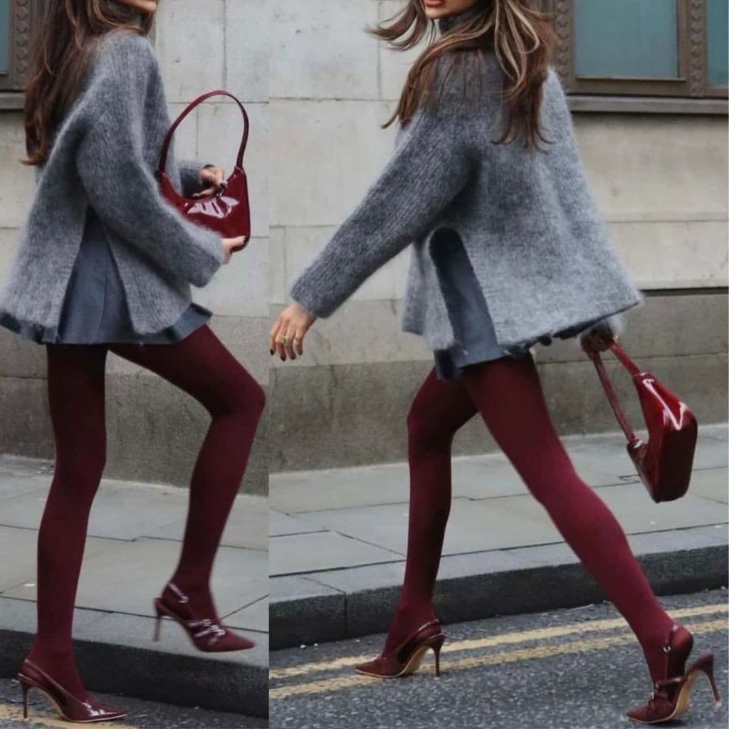 Meia Calça Feminina Vinho Bordô Fio 80 Com Elastano