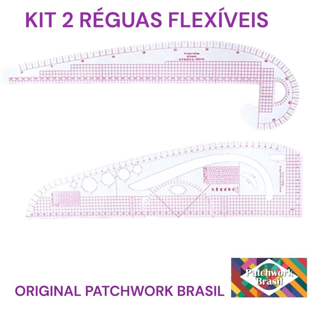 Kit 2 Réguas Para Modelagem Flexível Patchwork Costura Corte Armarinhos Aviamentos Dona Shô