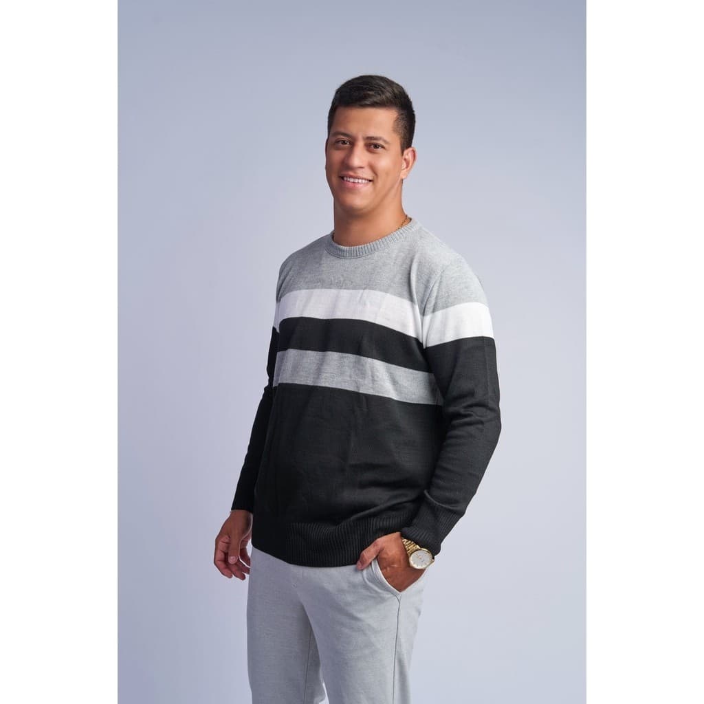 Suéter Masculino Manga Longa Elegante Casual Listrado Dia a Dia