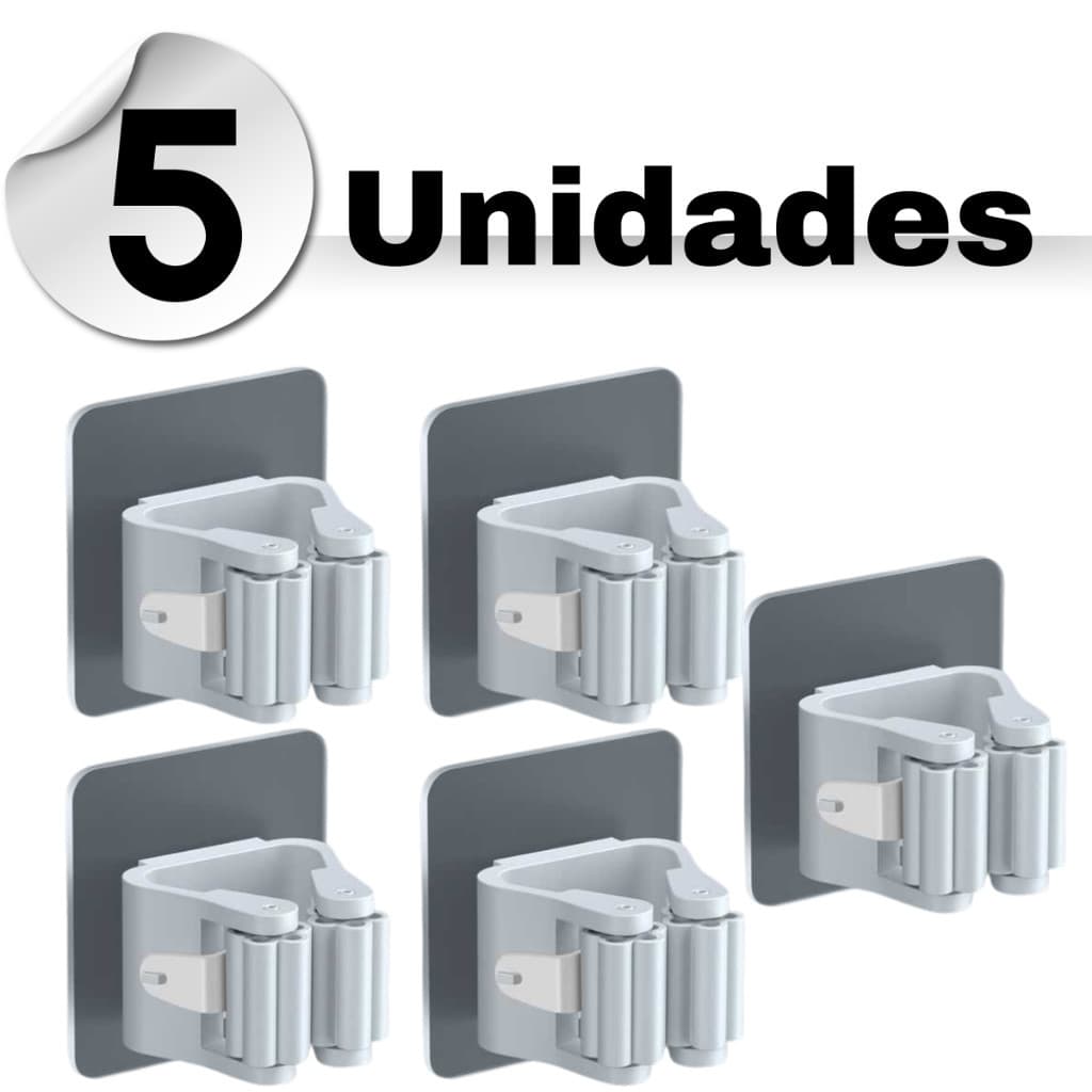 Kit 5 Suportes Adesivo Organizador Vassouras Rodos Suportes Organizadores Sem Furar Parede