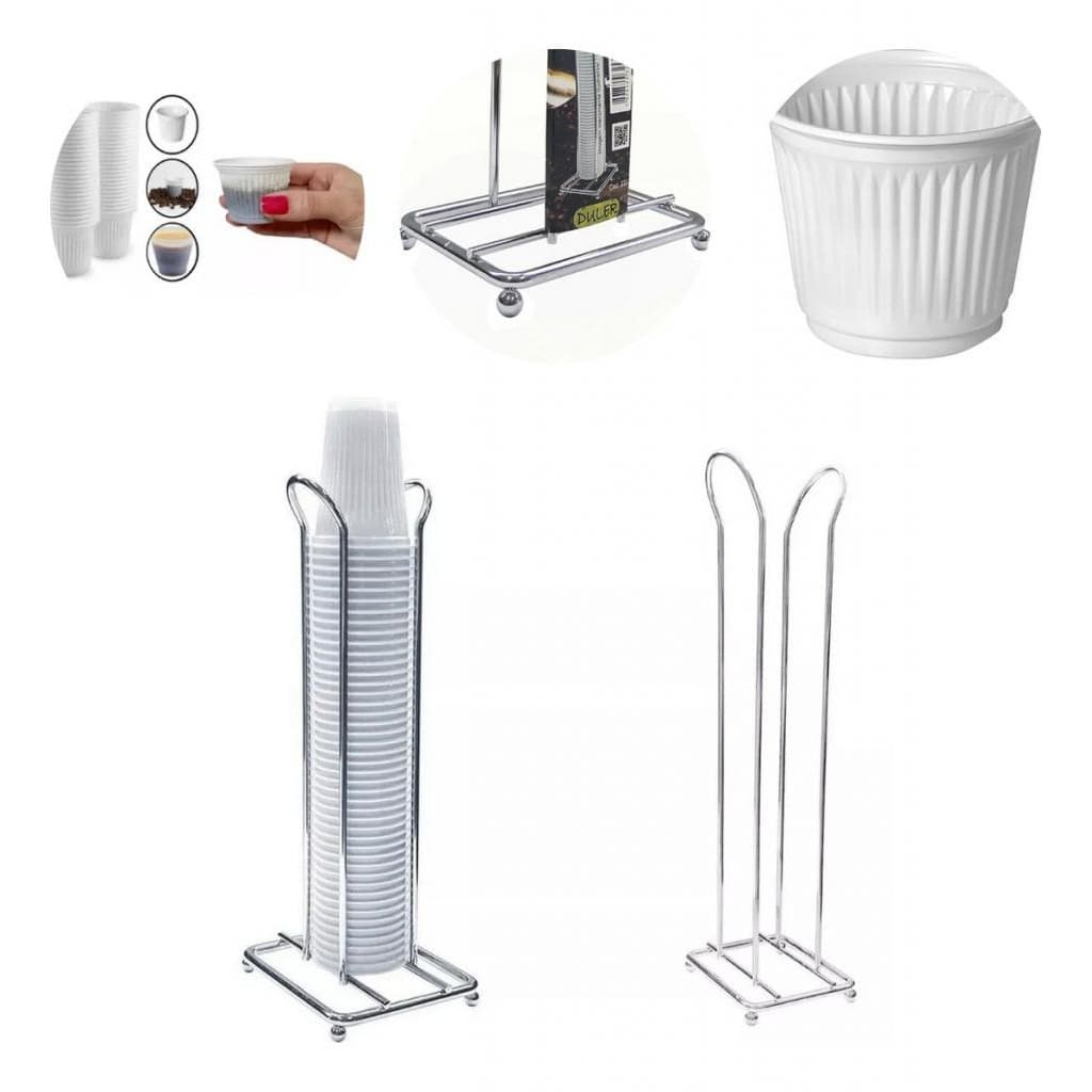 Suporte Porta Copos Descartáveis 50 E 80 Ml P/ Café Cromado