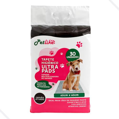 Petlike Ultra Pads Tapete Higiênico Com Carvão Ativado 60x60cm 30 Unidades