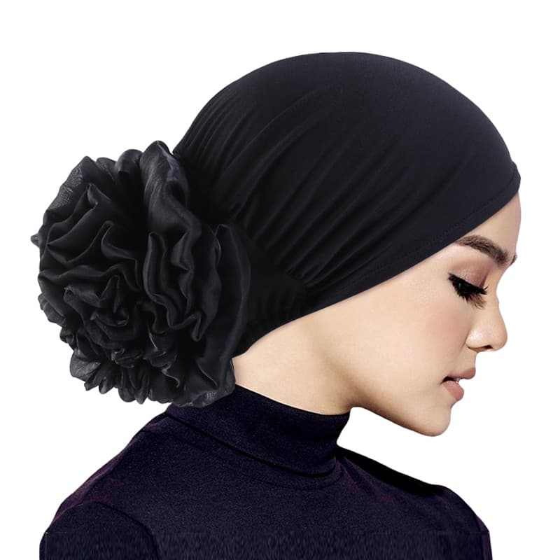 Hijabs Femininos Turbante Grande Flor Pano Elástico Faixas De Cabelo Chapéu Gorro Senhoras Acessórios Muçulmanos