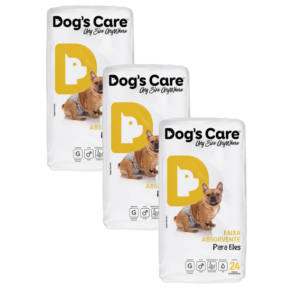 Kit Fralda Higiênica Pet p/ Cães Macho Dogs Care Tam G 72 Un