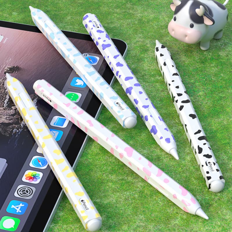 Cow Pattern Slim Pen Case for Apple Pencil USB-C 2 1 Pro Detachable Pens Cap Sleeve Stylus Anti-Slip Skin Cover