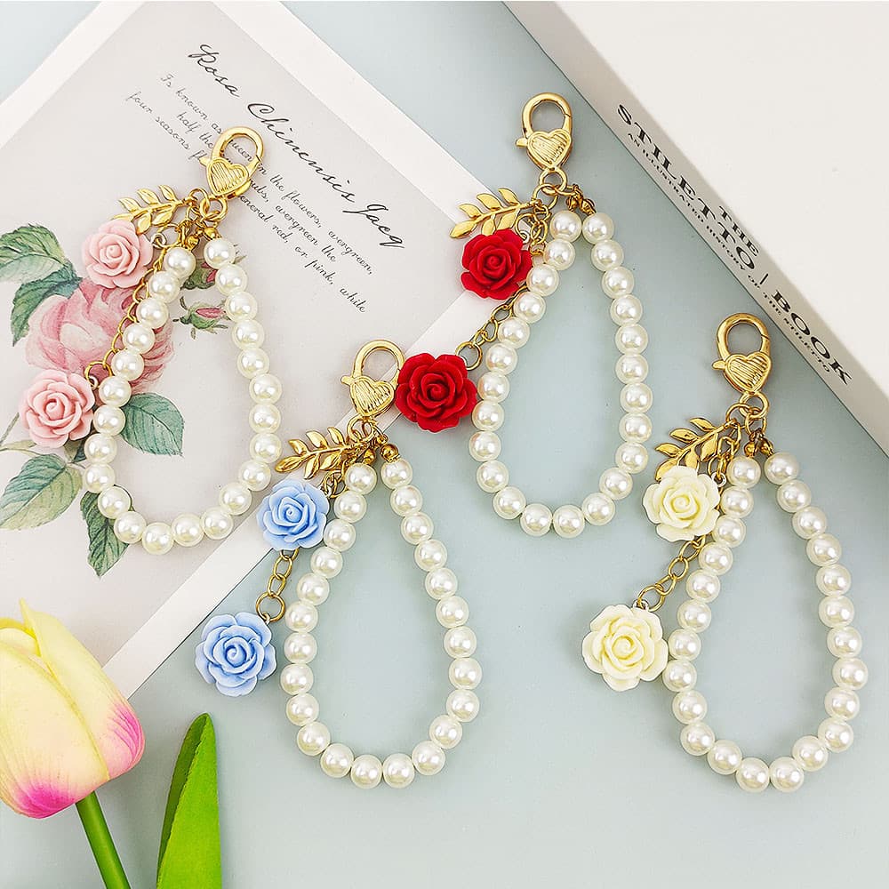 Elegante Porta-Chaves Rosa Pingente Pérola Senhoras Bolsa Fashion Bag Fone De Ouvido Para Carro Decoração Caixa De Fofo