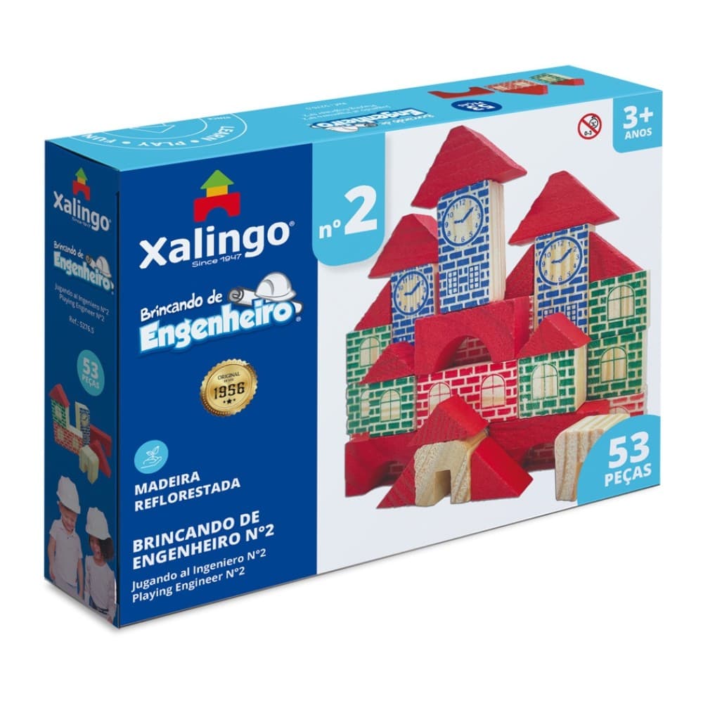 Jogo Brincando de Engenheiro N2 Xalingo c/ 53 Peças de Madeira