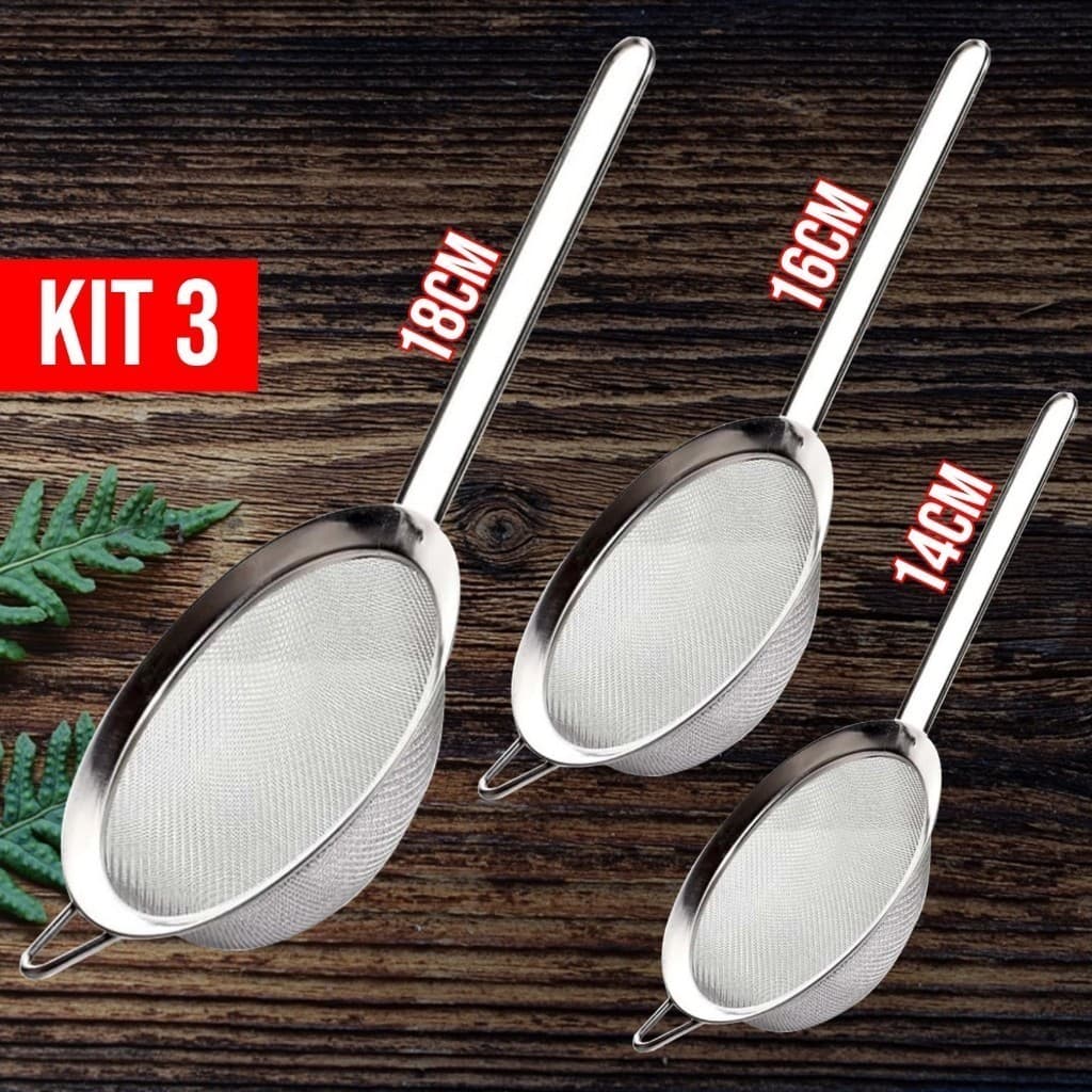 Kit 3 Peneira de Aço Inoxidável Prime Utensílios de Cozinha Coador Peneiras de 3 Tamanhos