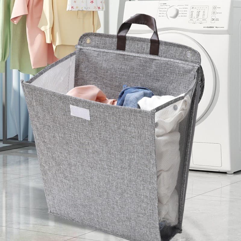 Cesto De Lavanderia Adesivo Dobrável Multifuncional Pendurado Na Parede Cestos De Malha