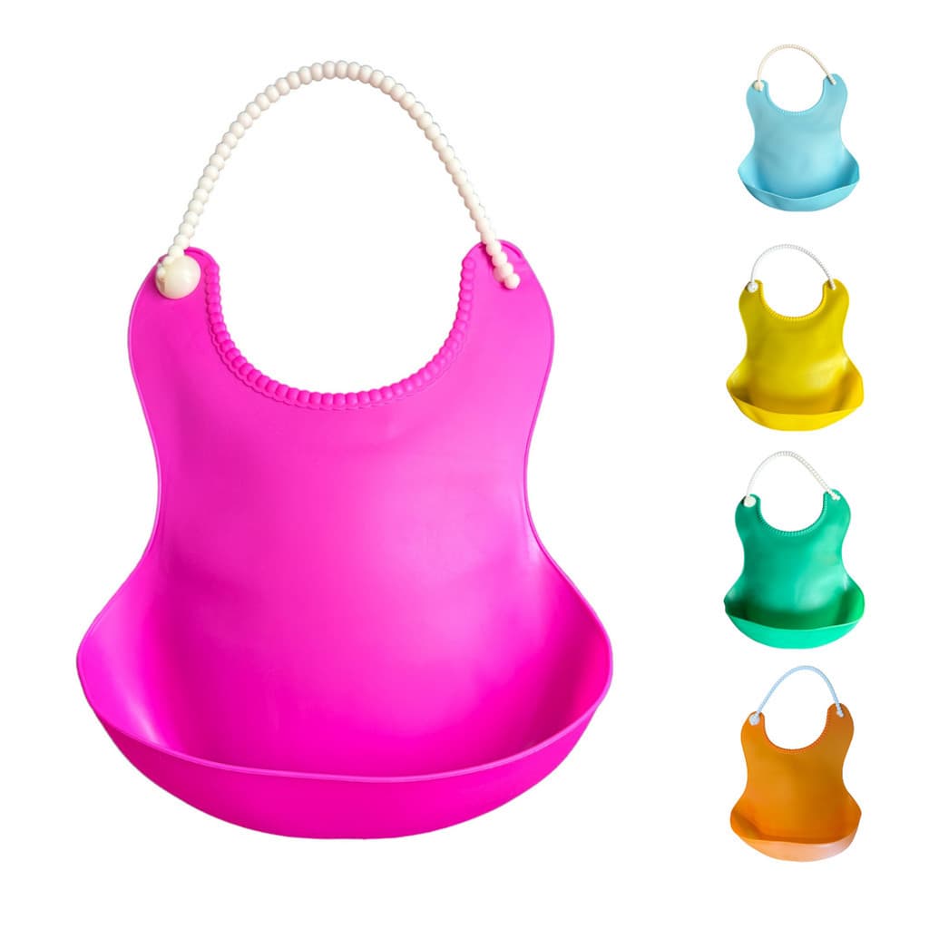 Babador De Silicone Bebê Impermeável Ajustável Com Pega Migalhas Infantil