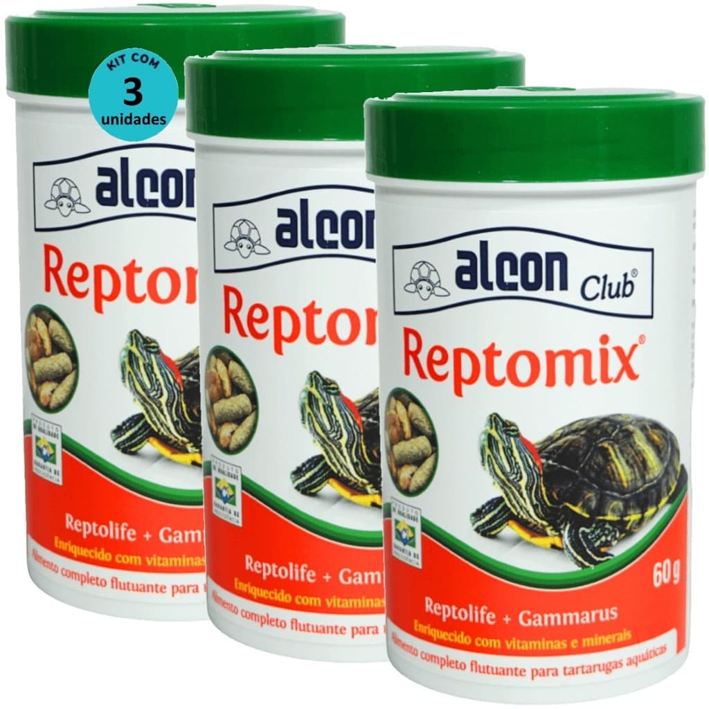 Ração Alcon Club Reptomix 60g Ração Para Tartarugas Aquáticas Kit Com 3