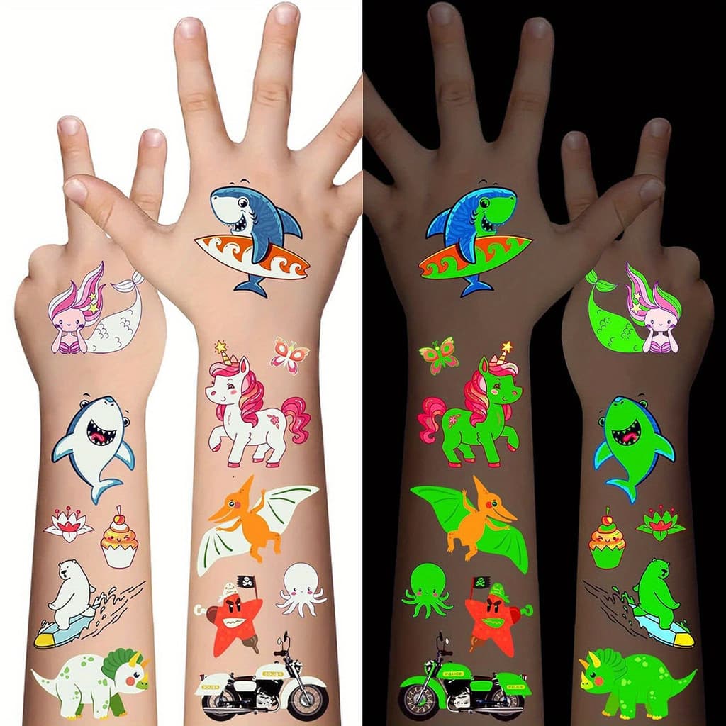 16 Folhas De Tatuagens Temporárias Luminosas Para Crianças , Estilos Mistos Que Brilham No Escuro , Meninos E Meninas , 