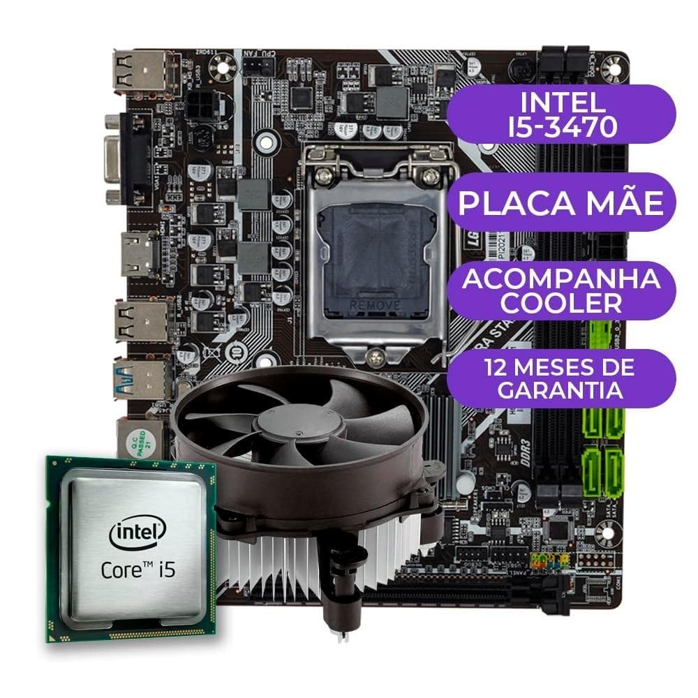 kit Upgrade Gamer Intel i5-3470 + Cooler + Placa Mãe 1155