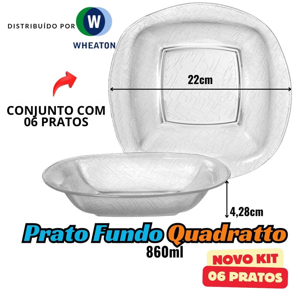 Jogo de Pratos fundos de vidro Quadratto 06 peças - Wheaton