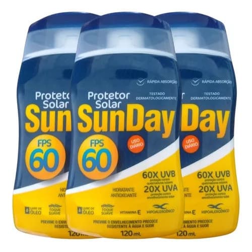 3uni. Protetor Solar Sunday  Solar 60fps  En Creme 120ml