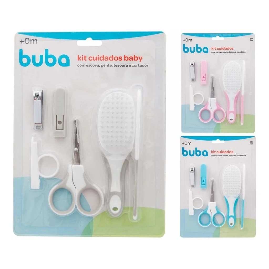 Kit Higiene Cuidados Bebê Tesoura Cortador Escova Pente Buba