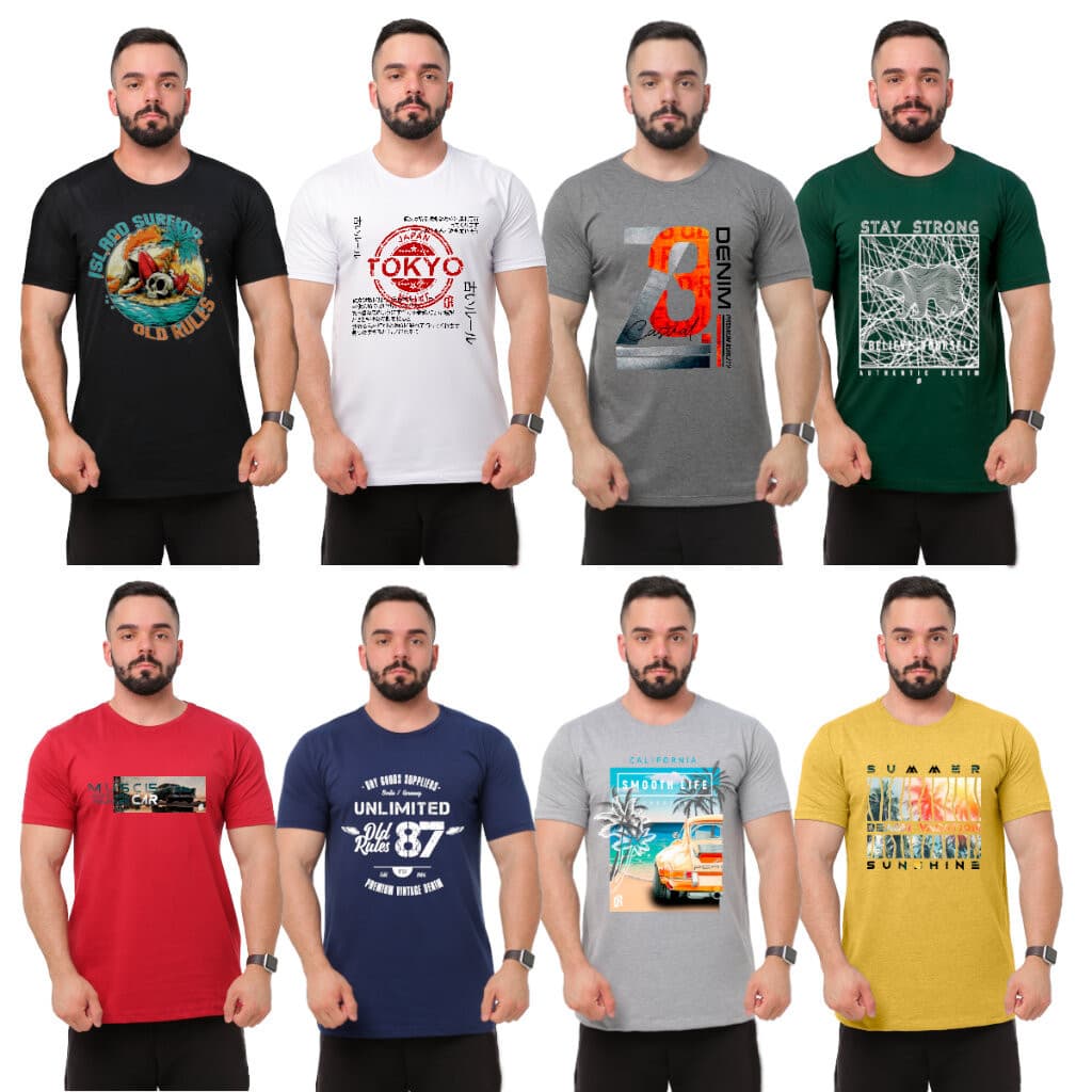 Kit 05 Camisa Camiseta Masculina Estampada 100% Algodão Envio Imediato
