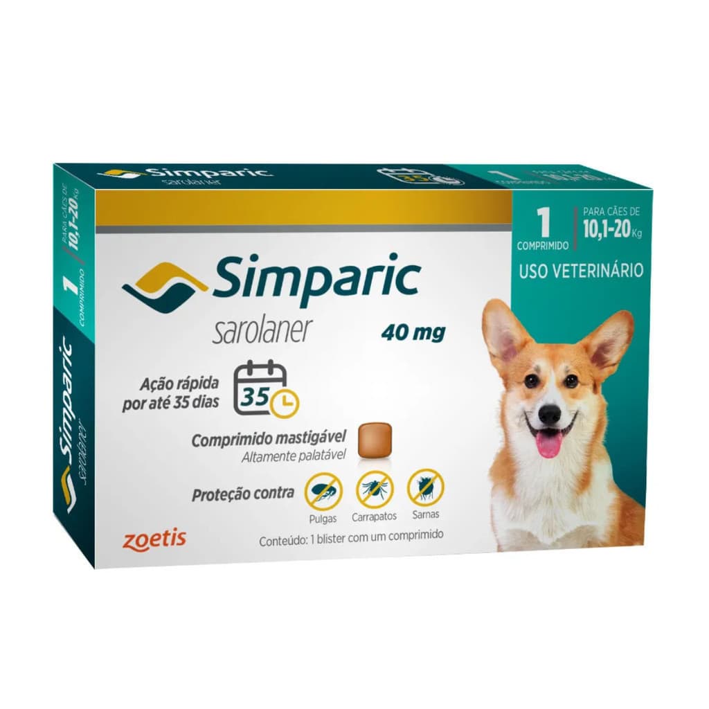 Antipulgas Para Cães Simparic 40mg De 10-20kg 1 Comprimido