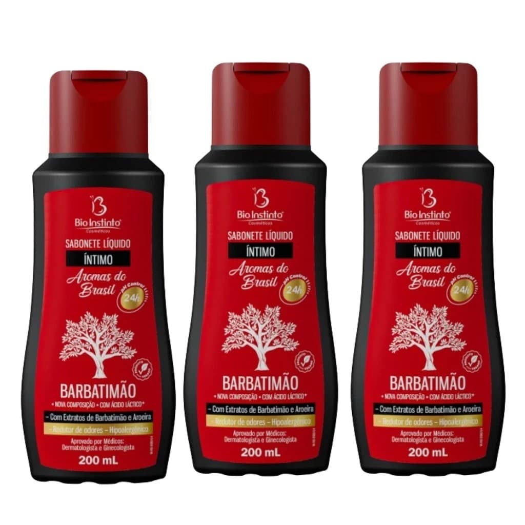 Kit 3 Sabonetes Intimo Barbatimão pH Equilibrado 200ml - Bio Instinto