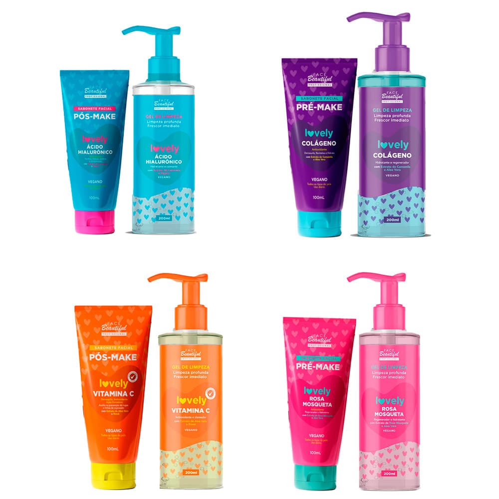 Kit Sabonete de Rosto Pré Make  e Pós Make Gel de Limpeza Facial Lovely Face Beautiful
