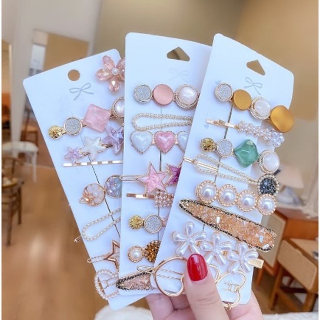 KIT 6/12/18 Unis Clipe Simples Liu Haibian Palavra Clipe Ins Vermelho Net Pérola De Cristal De Volta Cabeça Superior