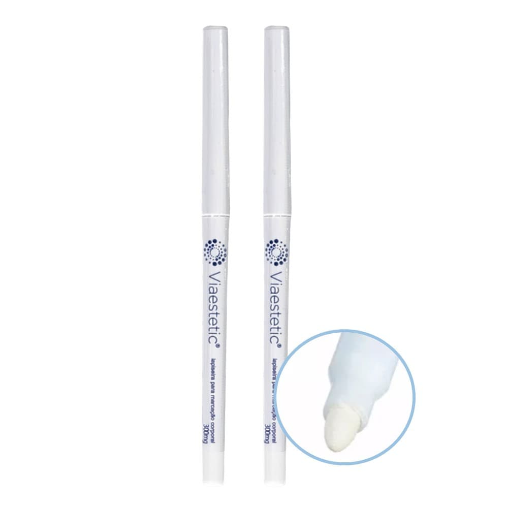 Kit 2 Lapiseira Retrátil Marcação Corporal Lápis Branco Via Estetic