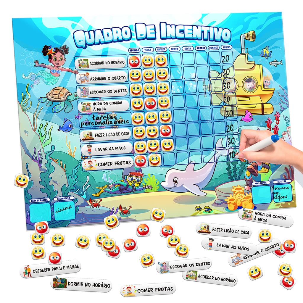 Quadro de Rotina Infantil - Quadro de Incentivo - Quadro de Tarefas - Para Geladeira ou Parede 30x40 cm g