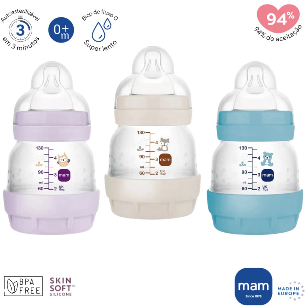 MAMADEIRA MAM EASY START ANTICÓLICA 0 MESES 130ML ORIGINAL - 1 UNIDADE