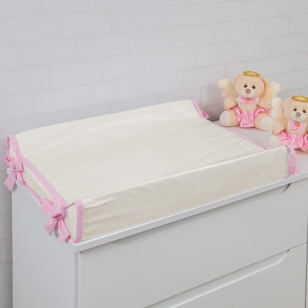 Trocador Americano Cômoda 65x45 Off White com Rosa Fraldas Impermeável Anatômico Capa Plástica