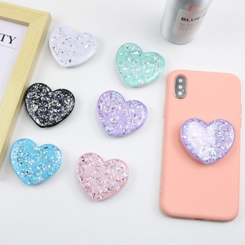 Pop Suporte Lindos de Coração Com Glitter brilho Dedo E Bancada Para Celular Capinha Case e Telefone Capa