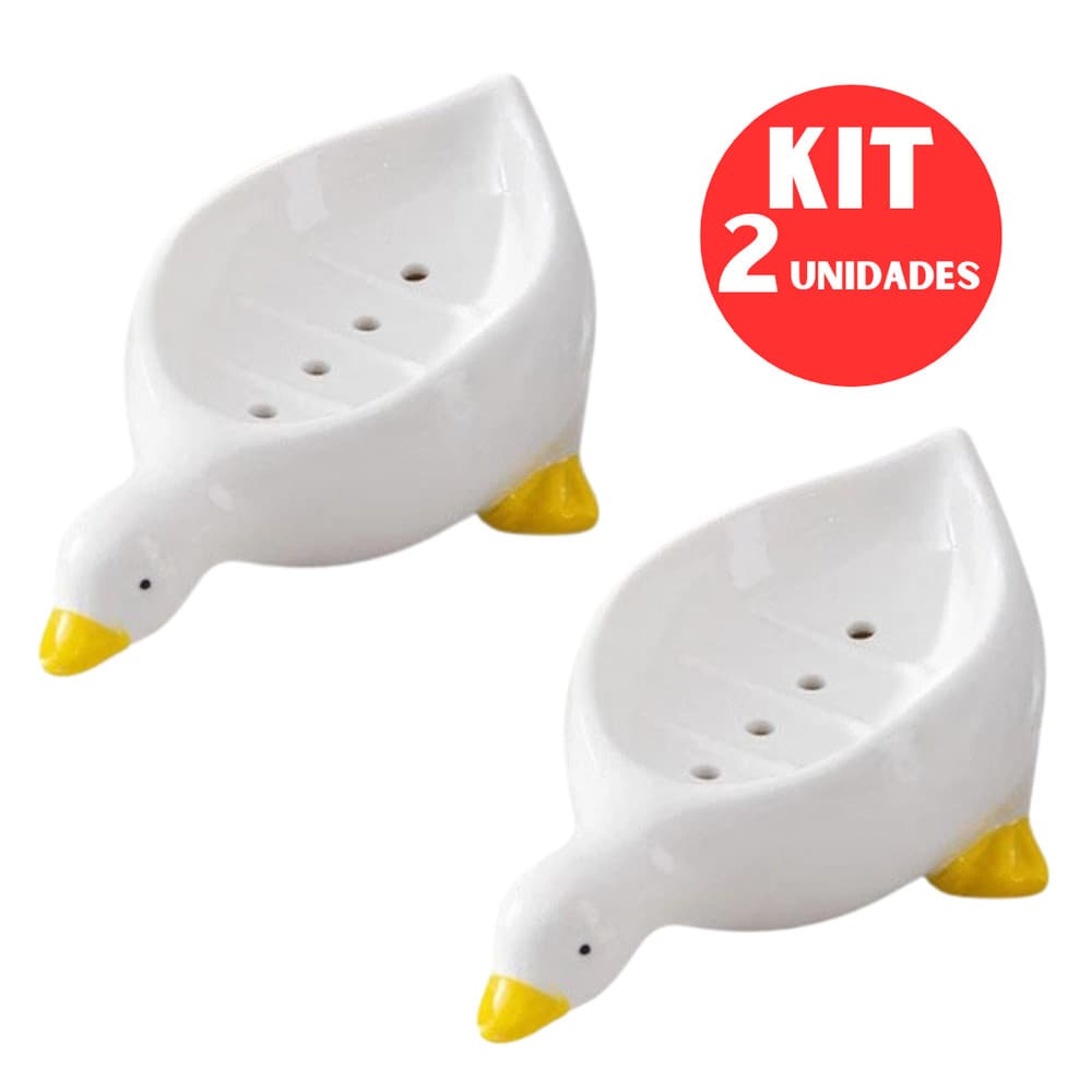 Kit Com 2 Saboneteiras De Pia Para Banheiro Fofa Patinho Suporte De Plástico Com Furo Porta Sabonete Barra Lavabo Sabão