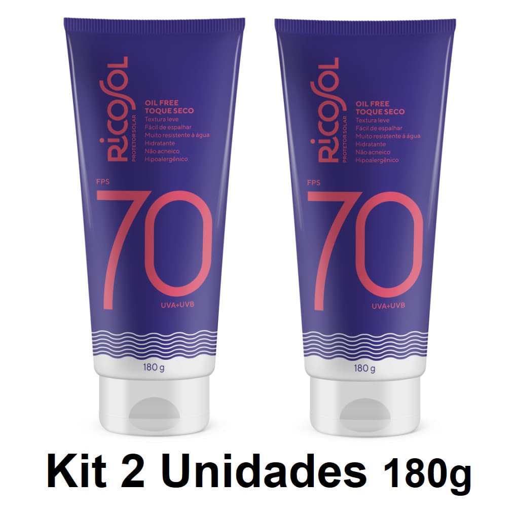 Kit 2 Protetor Solar Corporal Ricosol FPS 70 Toque Seco -180g