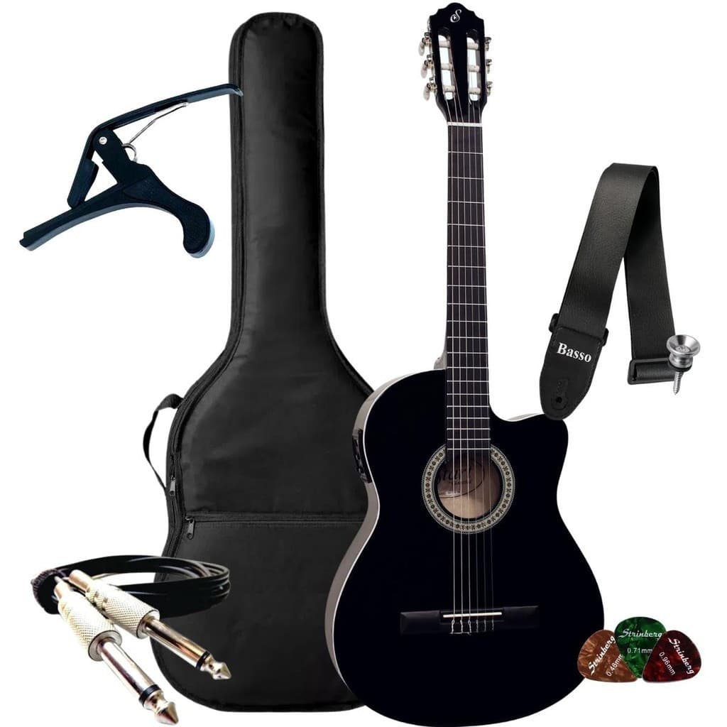 Kit Violao Giannini Elétrico Start Nf14 Nylon + Capa Correia Cabo Capotraste