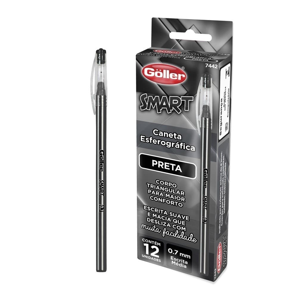 Caneta Esferográfica Preta Smart 0.7mm Com 12 Unidades Göller