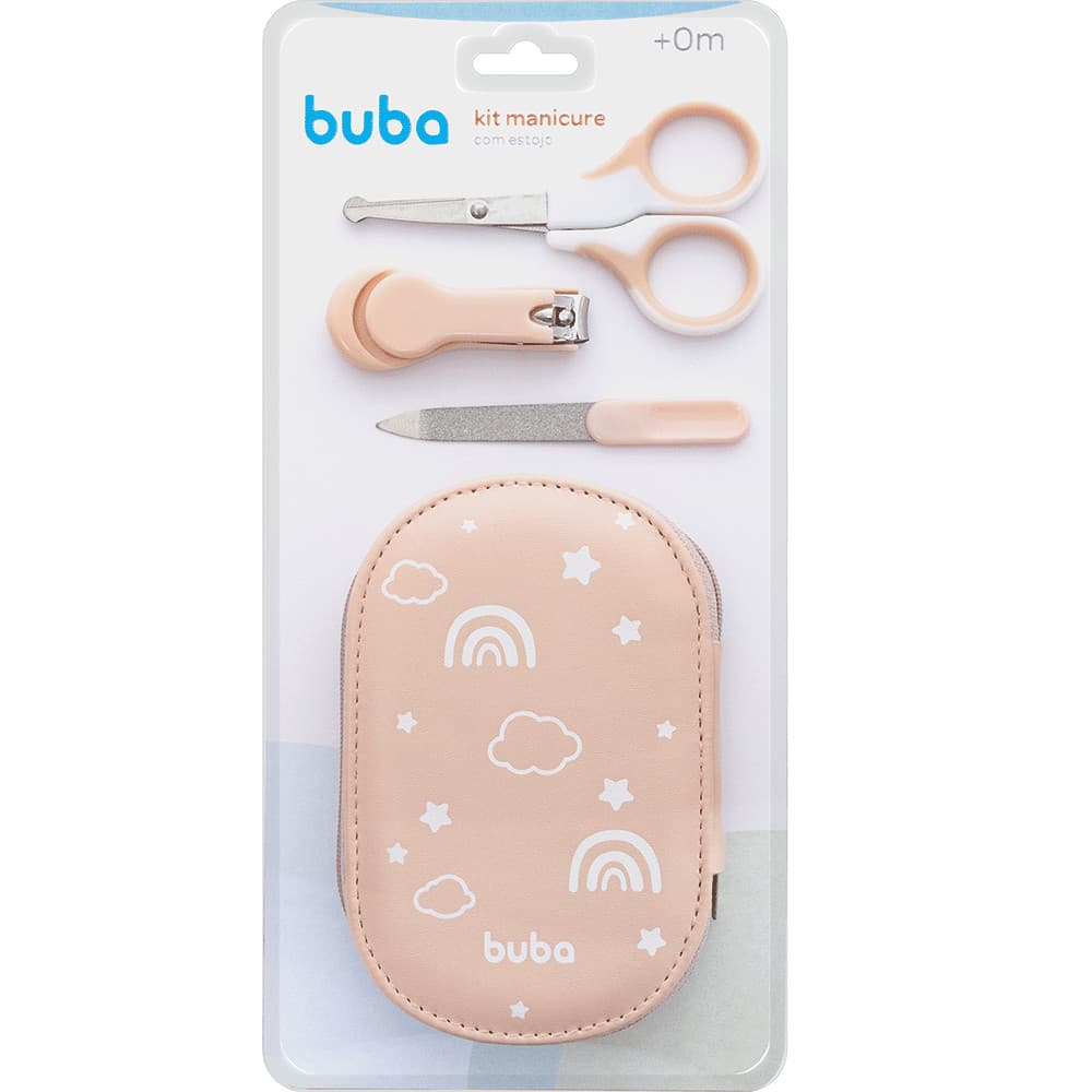 Kit Higiene Cuidados Bebê Com Estojo Manicure Recém-nascido Infantil Rosa Buba Tesoura Lixa Cortador