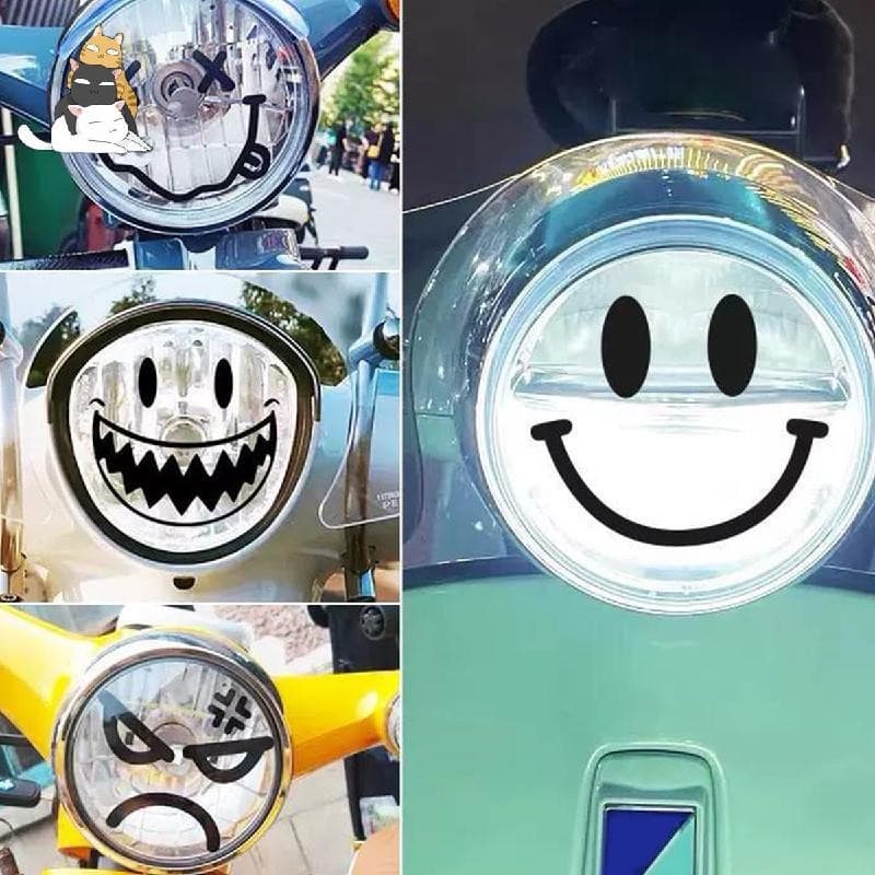 Adesivos De Farol De Motocicleta Expressões Engraçadas Fofas Adequadas Para Faróis De Carro Elétrico
