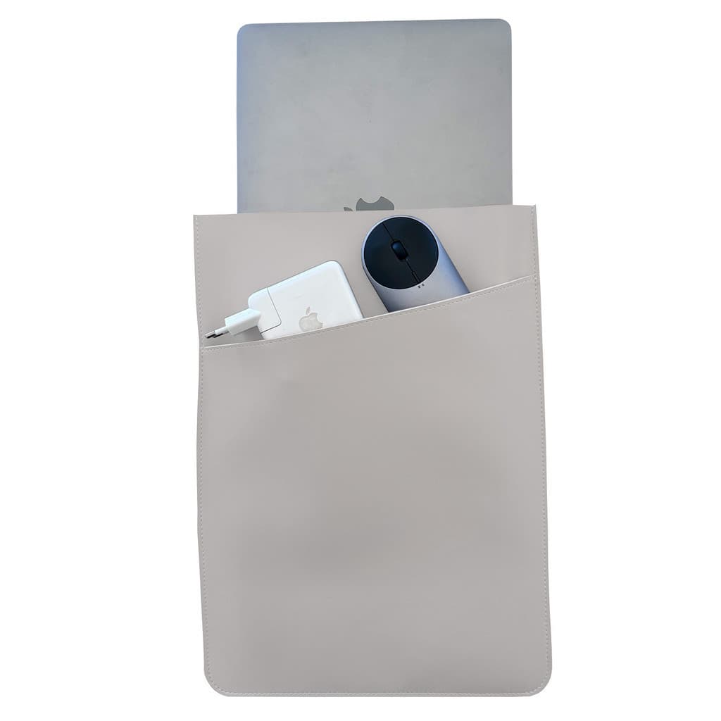 Pasta Case Para Notebook de Couro Branco com Bolso