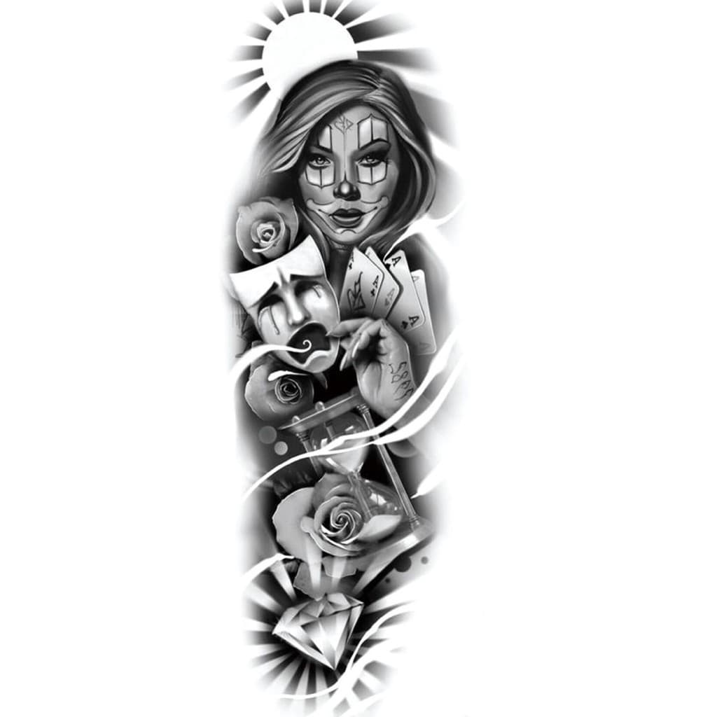 Tatuagem De Coroa De Cabeça De Tigre , Adesivo Temporário À Prova D'água , Design De Meio Braço Para Homens E Mulheres ,