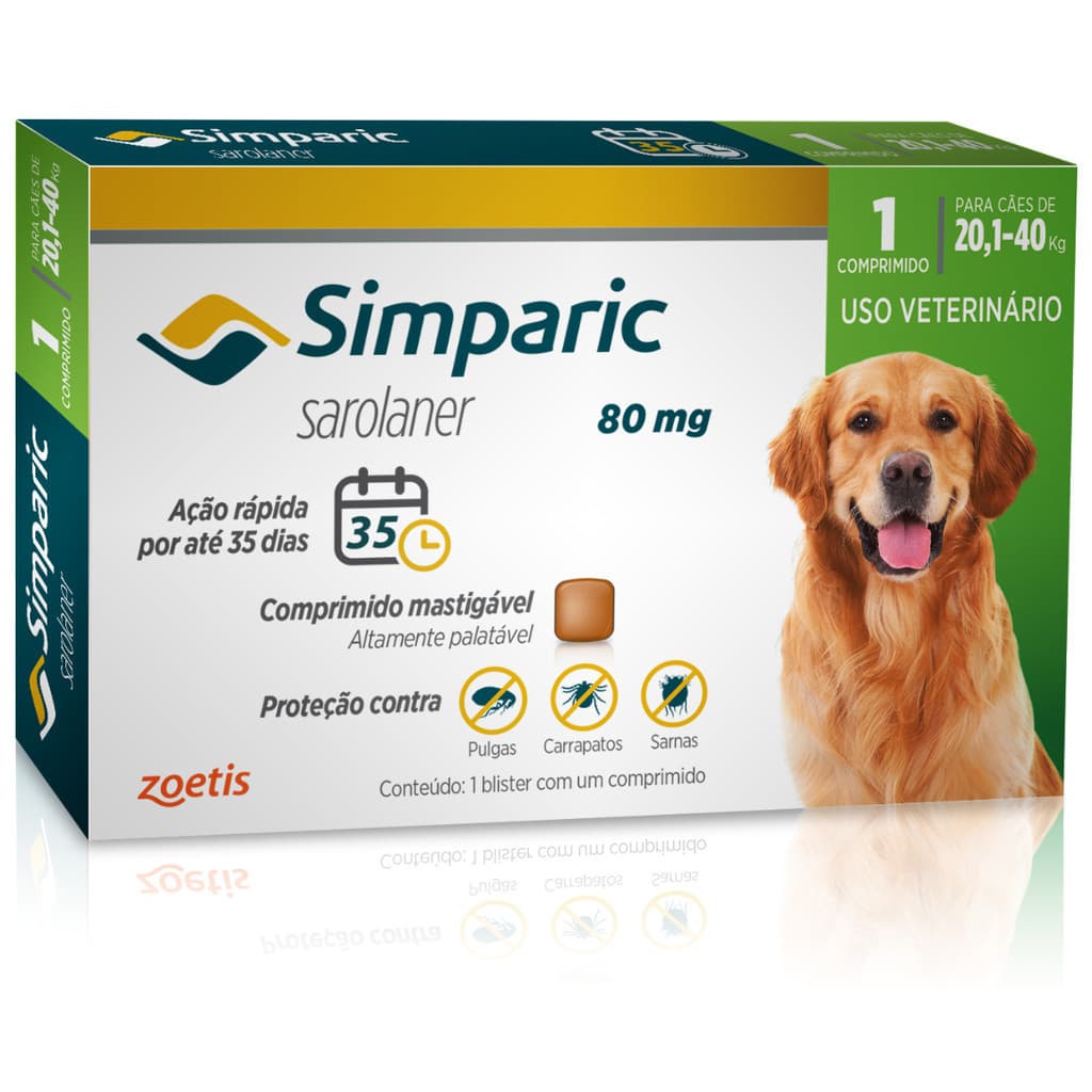 Antipulgas Para Cães Simparic 80mg 20,1-40kg 1 Comprimido