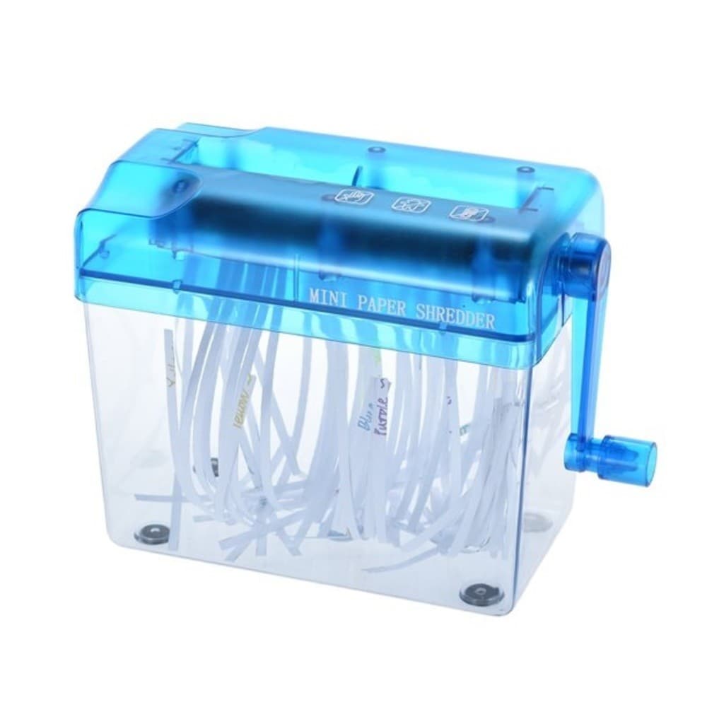 TRITURADOR MANUAL PORTATIL PARA PAPEL E CARTAO COM CESTO USO EM MESA ESCRITORIO PRATICO E SEGURO