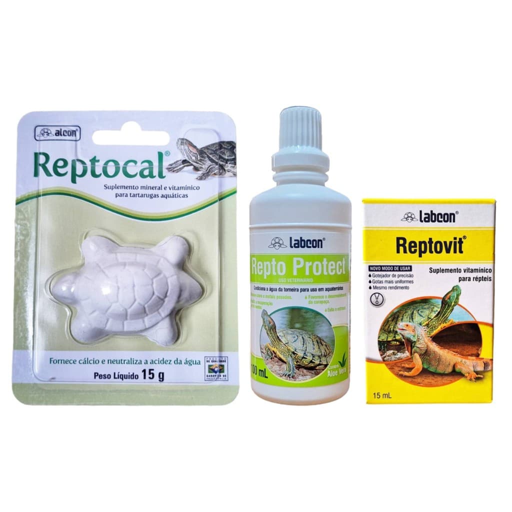 Kit Suplementos Para Tartarugas Reptovit 15ml + Reptocal 15g + Repto Protect 100ml