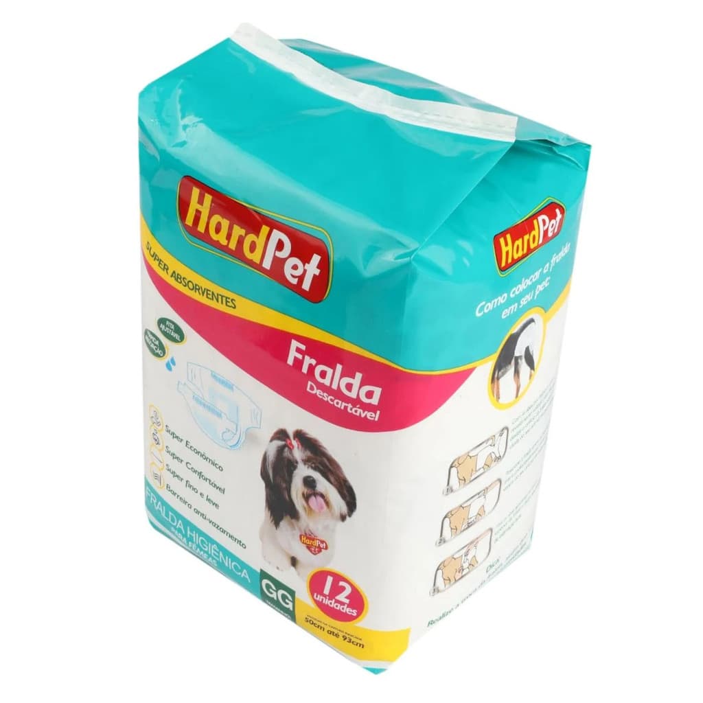 Fralda Descartável Higiênica P/ Cães Fêmea Hard Pet GG 12 Un