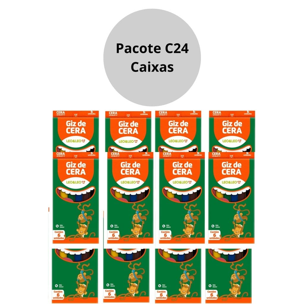 24 Pacote Giz De Cera Mini 6 Cores Leo leo 30 Gramas /medida 11cm x 4,5 cm