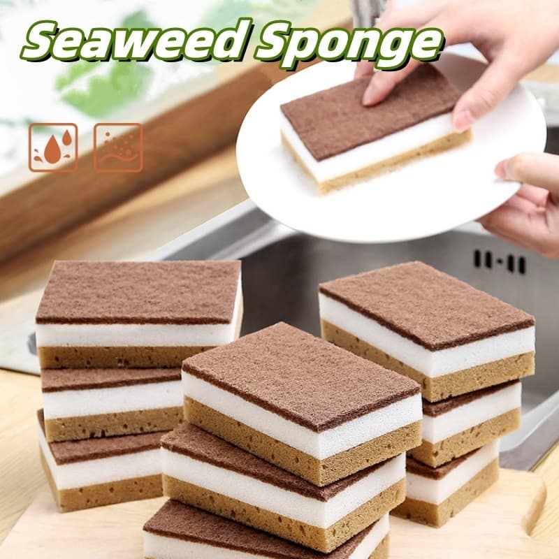 5PCS Esponjas Para Lavar Louça-Esponja Espessada , Dupla Face-Algodão Algas Marinhas Reutilizáveis Limpeza Doméstica Super Absorvente