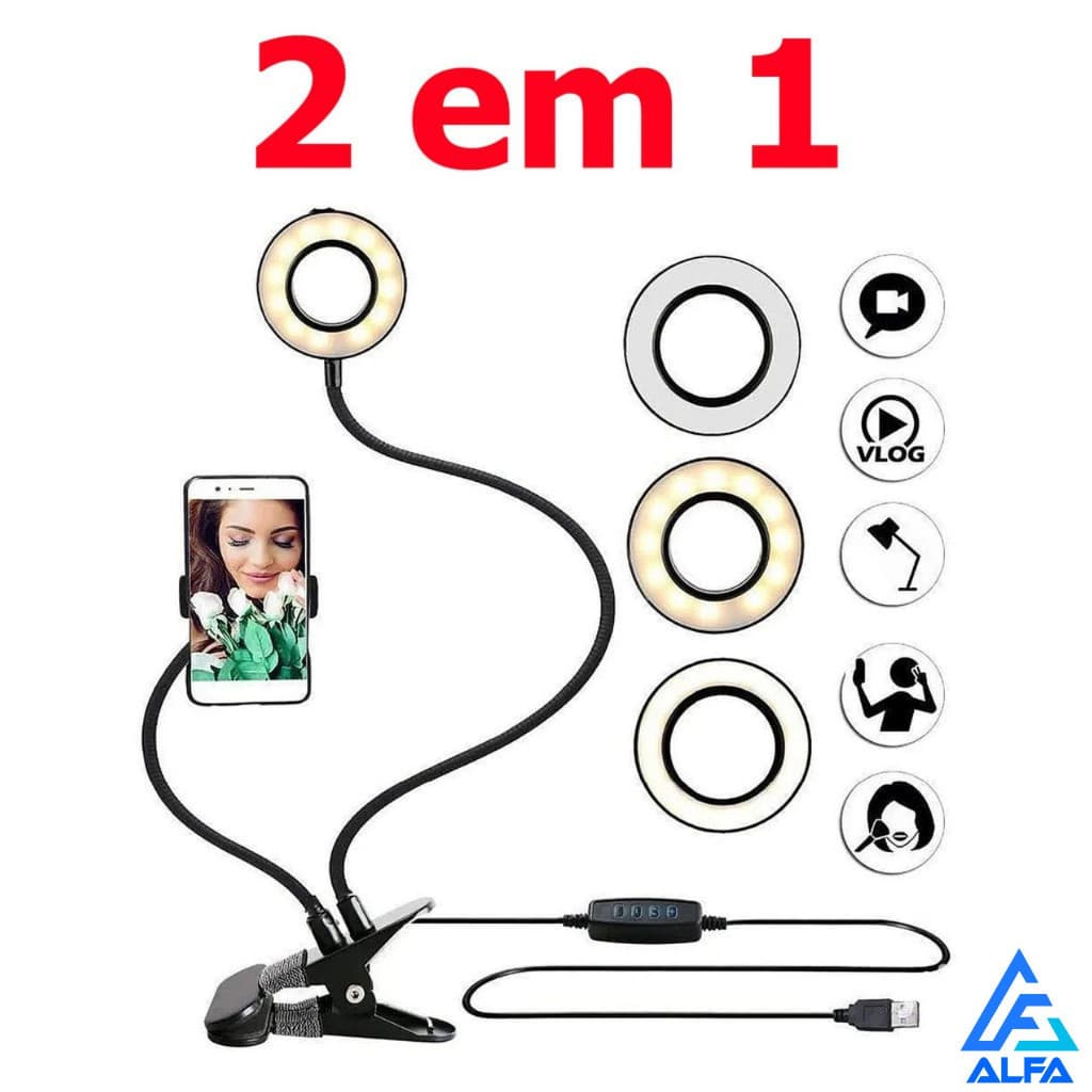 Iluminador Ring Light Led Live Circular Profissional 2x1 Completo Com Suporte Para Celular