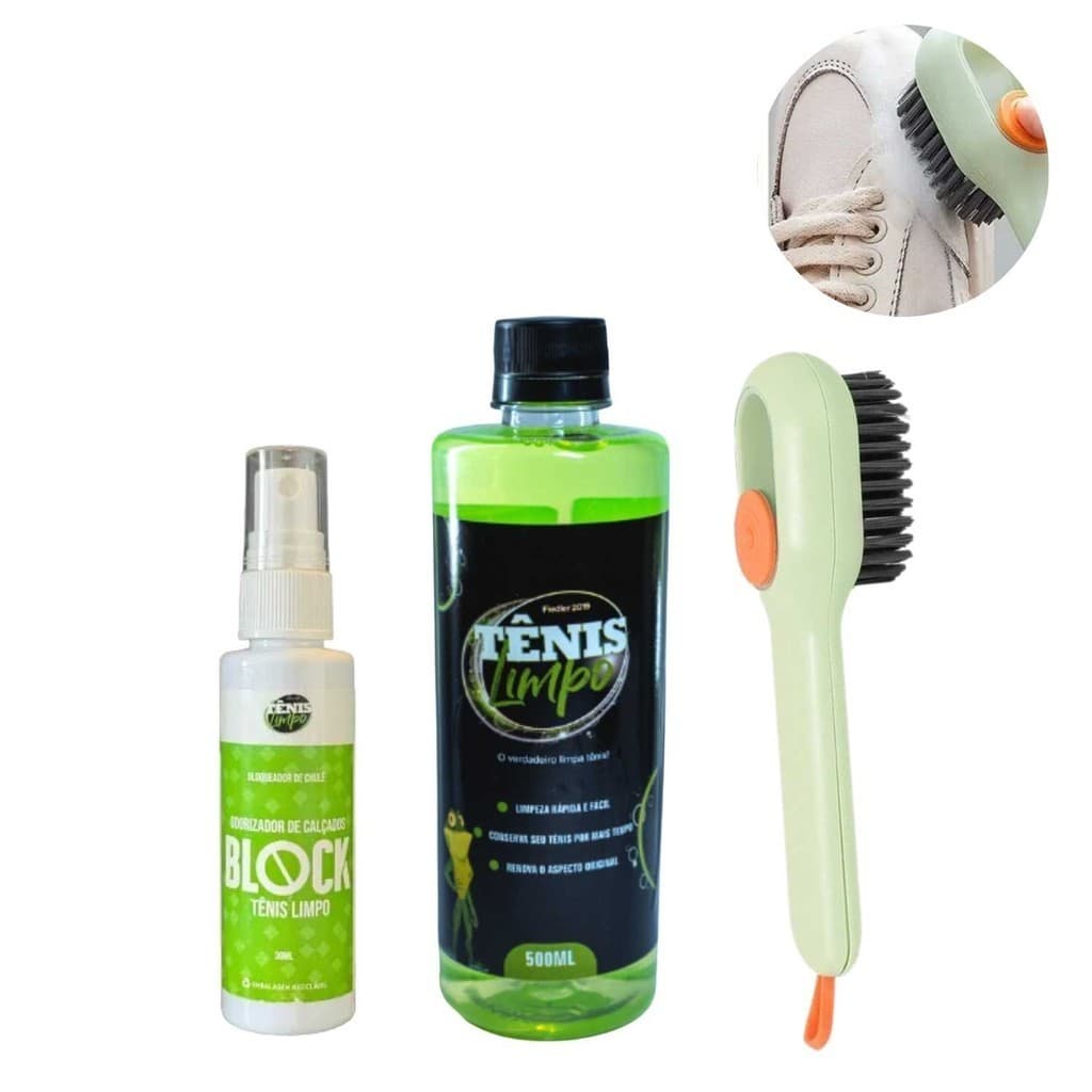 Kit Limpa Tênis Calçado + Escova Borrifa + Desodorante Chulé